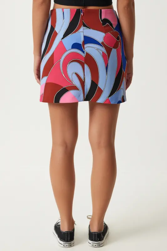 Kadın Kahverengi Mavi Desenli Mini Örme Etek FN03199-Kahverengi Mavi - 5