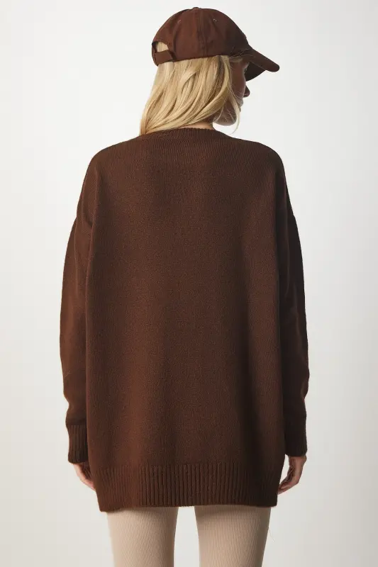 Kadın Kahverengi Oversize Triko Kazak PN00054-Kahverengi - 4