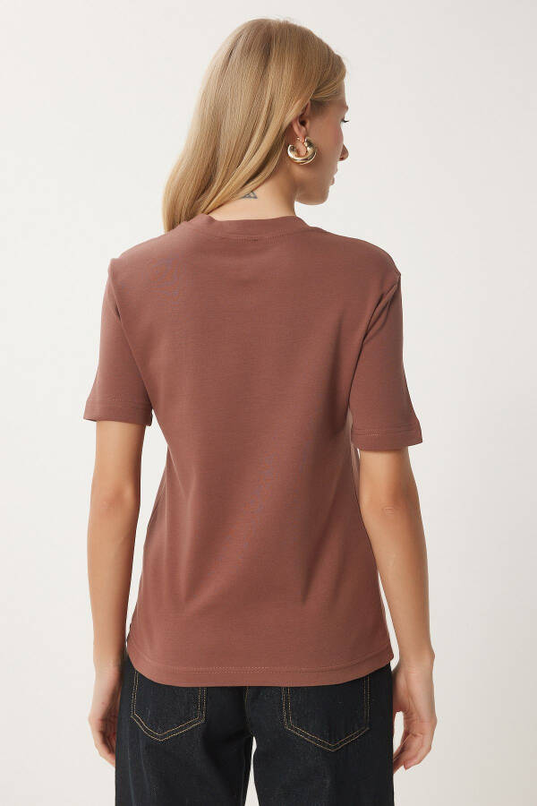 Kadın Kahverengi Pamuklu Basic Örme T-Shirt AG00001-Kahverengi - 6
