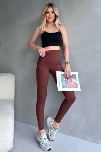 Kadın Kahverengi Toparlayıcı Fitilli Tayt-Kahverengi - 2