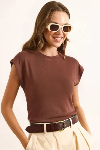 Kadın Kahverengi Yarasa Yumuşak Dokulu Esnek Bluz BLZ-19002877-Kahverengi - 1