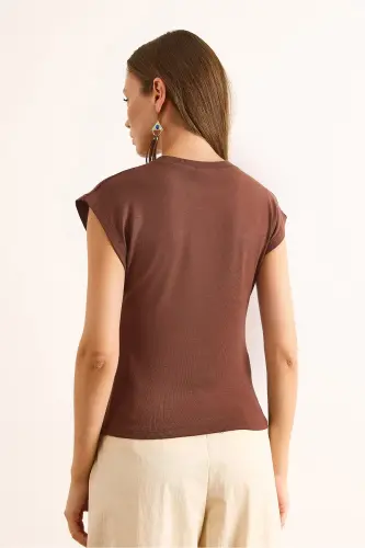 Kadın Kahverengi Yarasa Yumuşak Dokulu Esnek Bluz BLZ-19002877-Kahverengi - 2