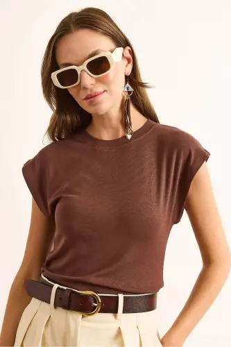 Kadın Kahverengi Yarasa Yumuşak Dokulu Esnek Bluz BLZ-19002877-Kahverengi - 3