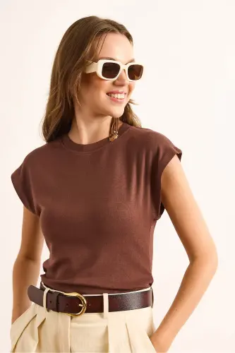 Kadın Kahverengi Yarasa Yumuşak Dokulu Esnek Bluz BLZ-19002877-Kahverengi - 4