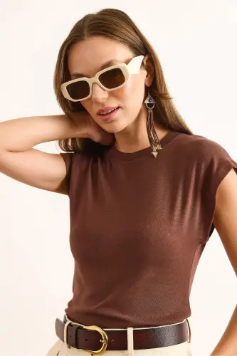 Kadın Kahverengi Yarasa Yumuşak Dokulu Esnek Bluz BLZ-19002877-Kahverengi - 5