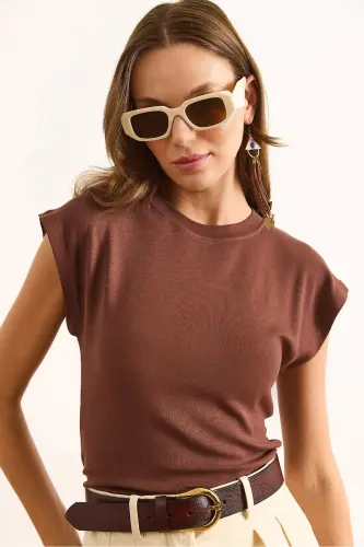 Kadın Kahverengi Yarasa Yumuşak Dokulu Esnek Bluz BLZ-19002877-Kahverengi - 6