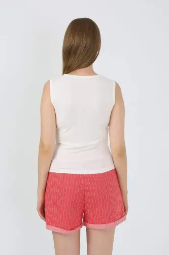 Kadın Kalın Askılı Şortlu Pijama Takım Ekru 3632 - 6