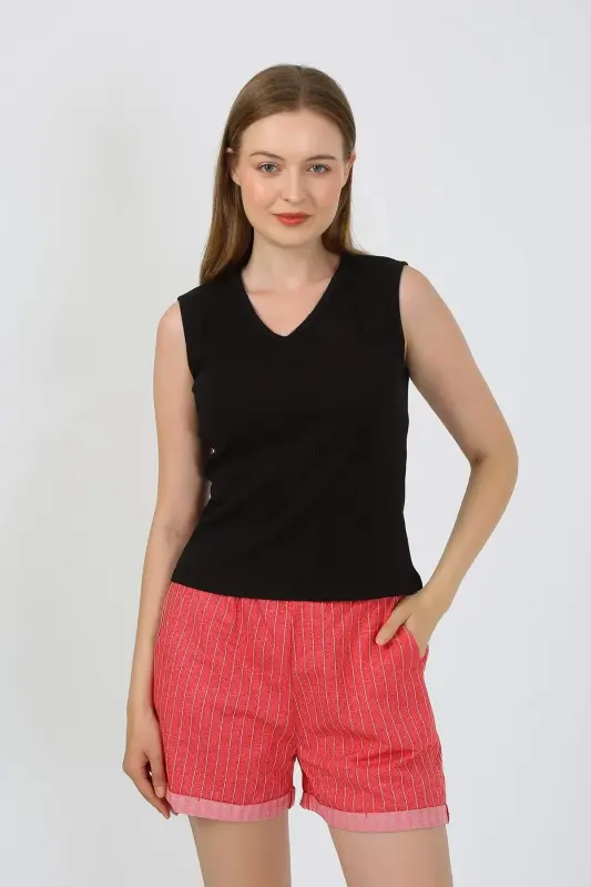 Kadın Kalın Askılı Şortlu Pijama Takım Siyah 3632 - 5