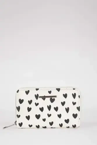 Kadın Kalp Desenli Suni Deri Cüzdan-Karma - 1