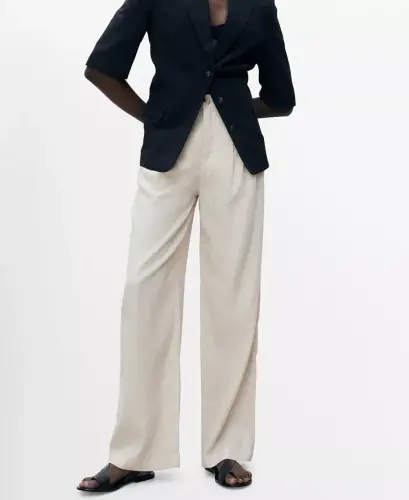 Women's Tortoiseshell Button Linen Pants - Light/Pastel Gray - 1