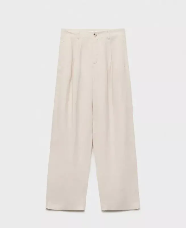 Women's Tortoiseshell Button Linen Pants - Light/Pastel Gray - 2