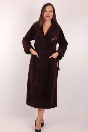 Kadın Kapşonlu Nakışlı %100 Bambu Uzun Sabahlık-mor - WILD LOVE (1)