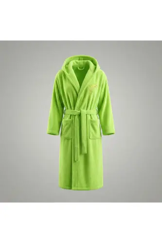 Kadın Kapşonlu Nakışlı Bambu Uzun Sabahlık-Açık Yeşil - 4