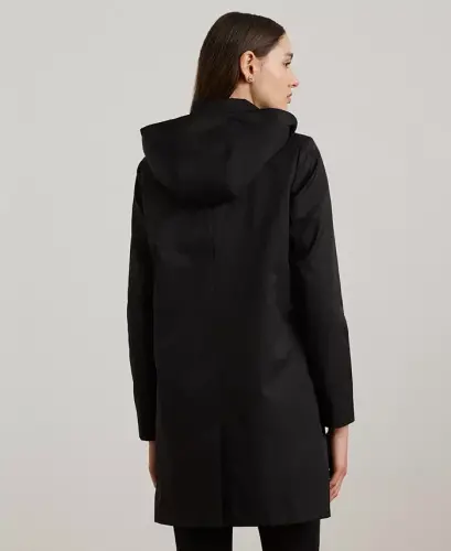 Women's Hooded A-Line Raincoat - Black - 5