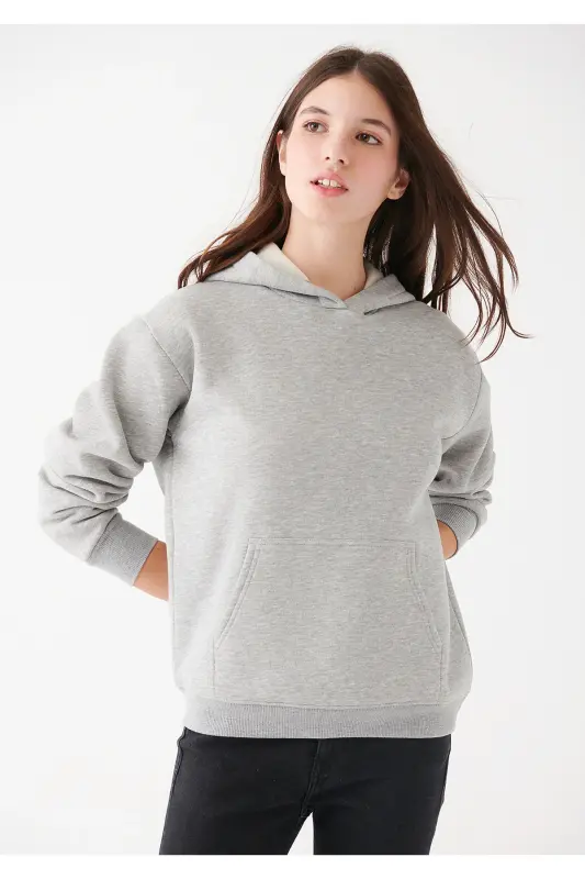 Kadın Kapüşonlu Gri Basic Sweatshirt 167299-82816 - Gri-82816 - 1
