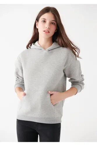 Kadın Kapüşonlu Gri Basic Sweatshirt 167299-82816 - Gri-82816 - Mavi (1)
