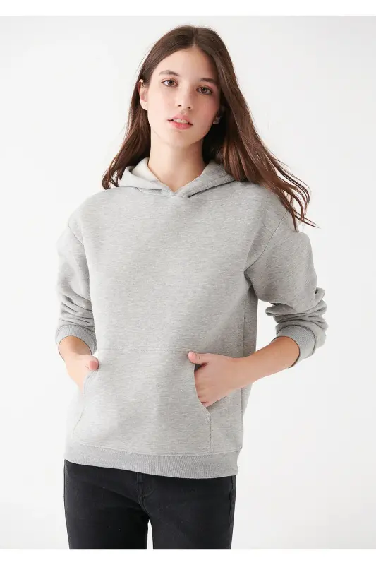 Kadın Kapüşonlu Gri Basic Sweatshirt 167299-82816 - Gri-82816 - 2
