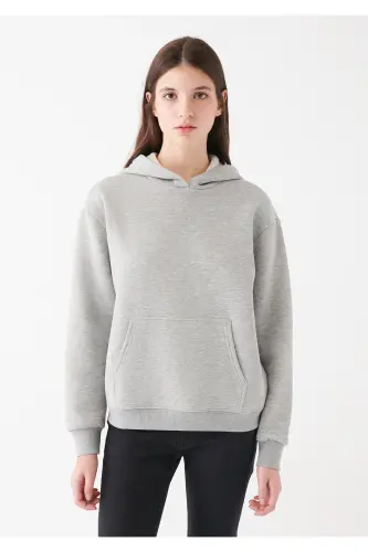 Kadın Kapüşonlu Gri Basic Sweatshirt 167299-82816 - Gri-82816 - 3