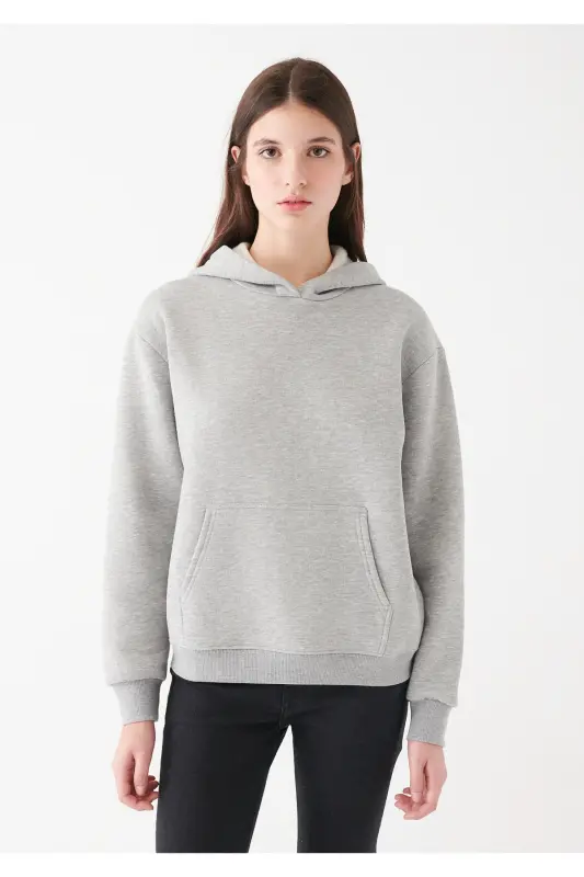 Kadın Kapüşonlu Gri Basic Sweatshirt 167299-82816 - Gri-82816 - 3
