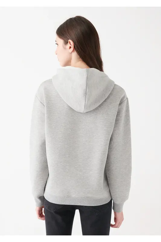 Kadın Kapüşonlu Gri Basic Sweatshirt 167299-82816 - Gri-82816 - 4