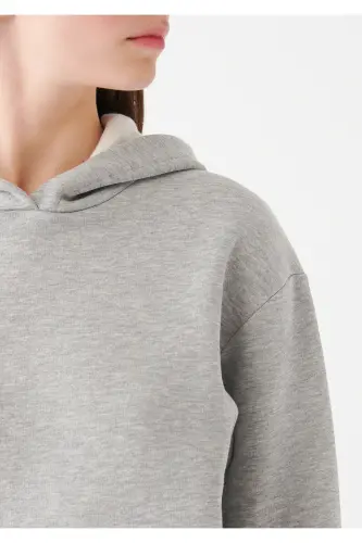 Kadın Kapüşonlu Gri Basic Sweatshirt 167299-82816 - Gri-82816 - 5