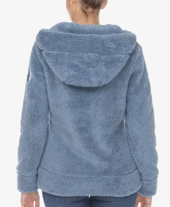 Women's Hooded Sherpa Jacket - Denim Blue - 2
