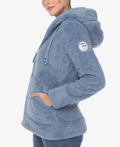 Women's Hooded Sherpa Jacket - Denim Blue - 3