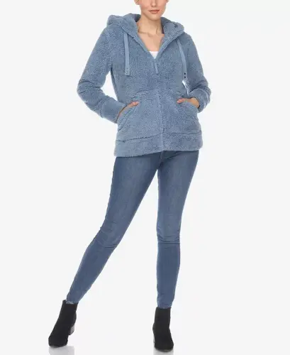 Women's Hooded Sherpa Jacket - Denim Blue - 4
