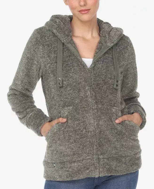 Women's Hooded Sherpa Jacket - Olive - WHITE MARK