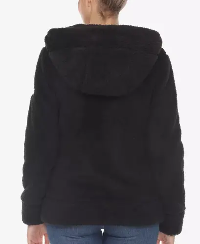 Women's Hooded Sherpa Jacket - Black - WHITE MARK (1)