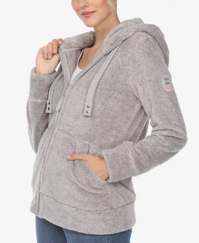 Women's Hooded Sherpa Jacket - Gray - WHITE MARK