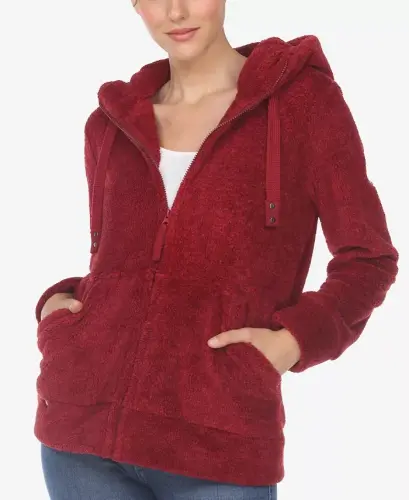 Women's Hooded Sherpa Jacket - Red 