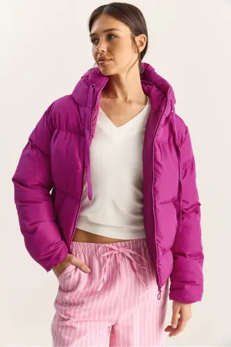 Kadın Kapüşonlu Şişme Mont-Fuşya - 3