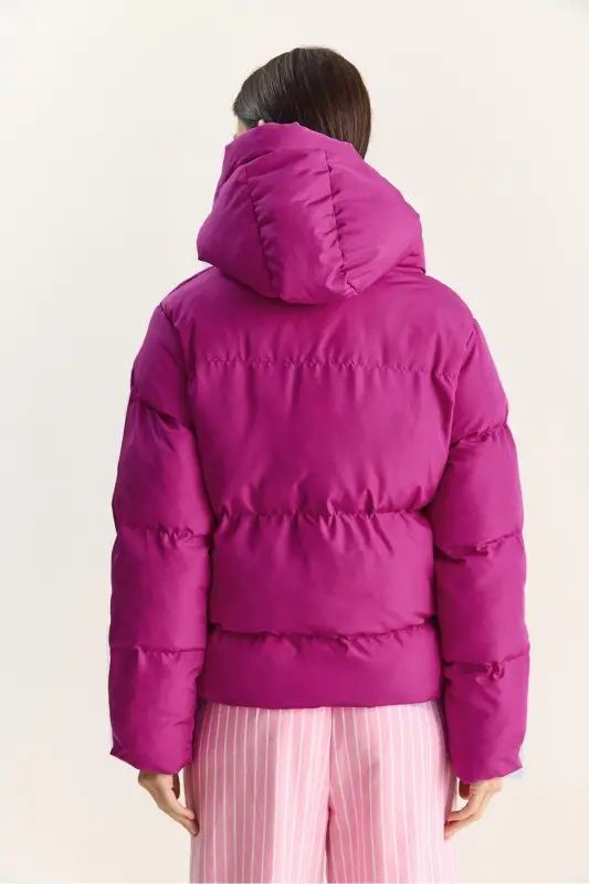 Kadın Kapüşonlu Şişme Mont-Fuşya - 8