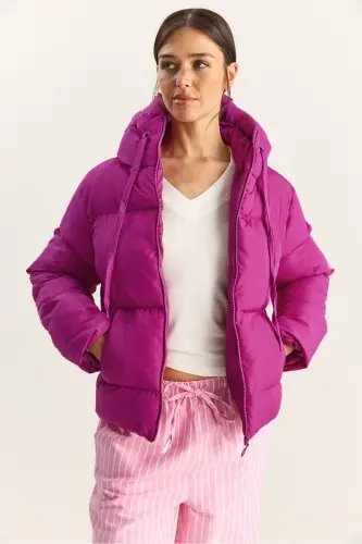 Kadın Kapüşonlu Şişme Mont-Fuşya - BIANCO LUCCI (1)