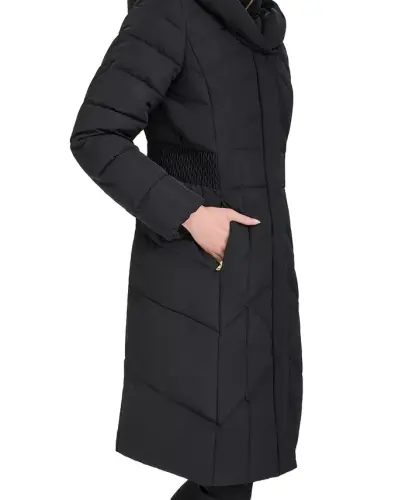 Women's Bibbed Hooded Puffer Coat - Black - 3