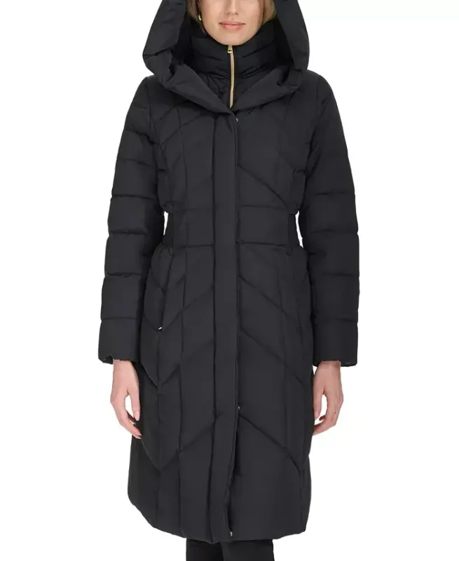 Women's Bibbed Hooded Puffer Coat - Black - 5