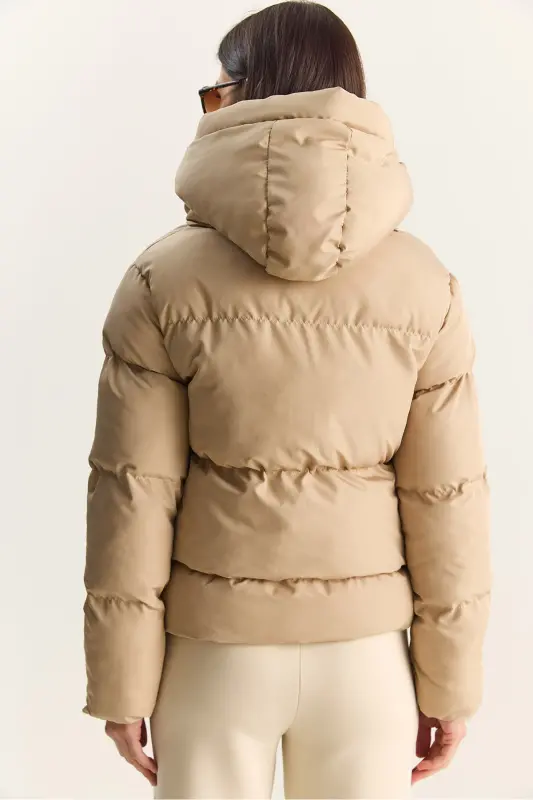 Kadın Kapüşonlu Şişme Mont-Taş - 8