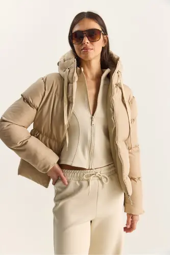 Kadın Kapüşonlu Şişme Mont-Taş - 3