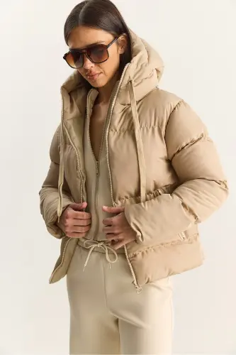 Kadın Kapüşonlu Şişme Mont-Taş - 4