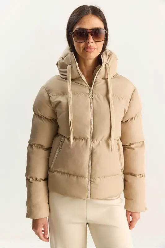 Kadın Kapüşonlu Şişme Mont-Taş - 7