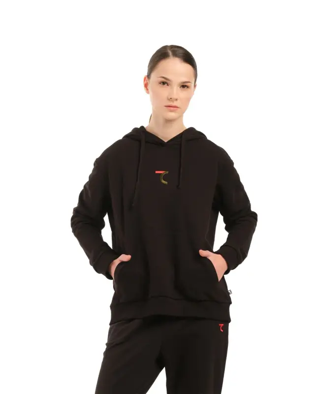 Kadın Kapüşonlu Sweatshirt - SİYAH - 7SABER