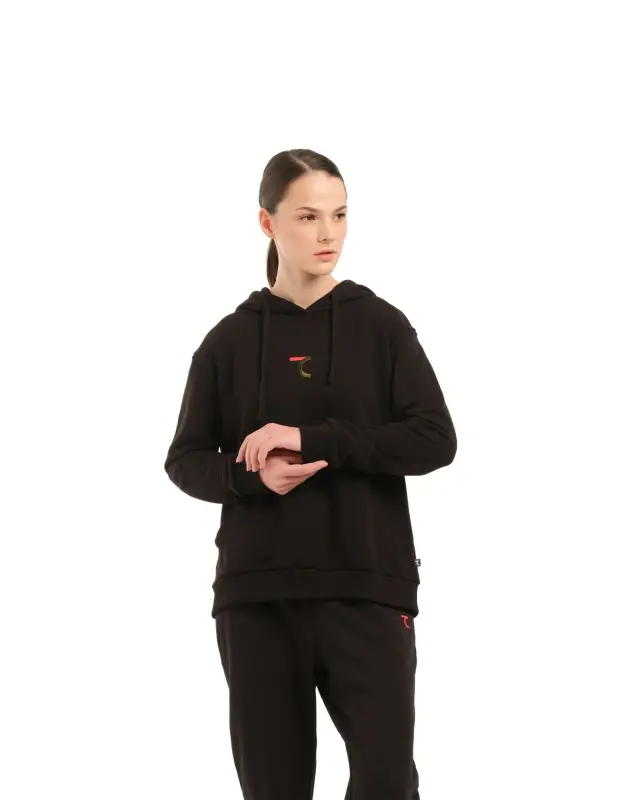 Kadın Kapüşonlu Sweatshirt - SİYAH - 2