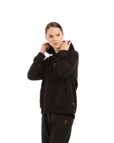 Kadın Kapüşonlu Sweatshirt - SİYAH - 4