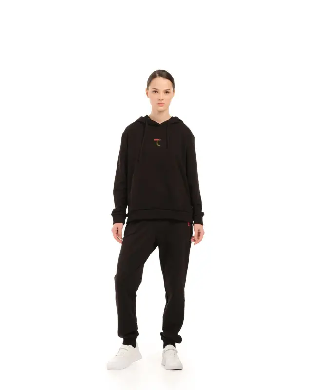 Kadın Kapüşonlu Sweatshirt - SİYAH - 6