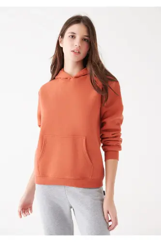 Kadın Kapüşonlu Turuncu Basic Sweatshirt 167299-70233 - Kahverengi-70233 - 1