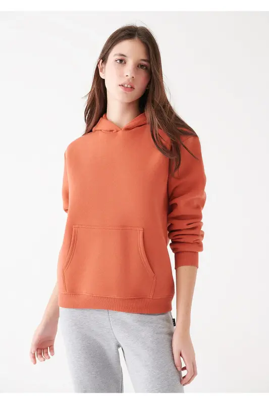 Kadın Kapüşonlu Turuncu Basic Sweatshirt 167299-70233 - Kahverengi-70233 - 1