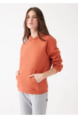 Kadın Kapüşonlu Turuncu Basic Sweatshirt 167299-70233 - Kahverengi-70233 - Mavi (1)