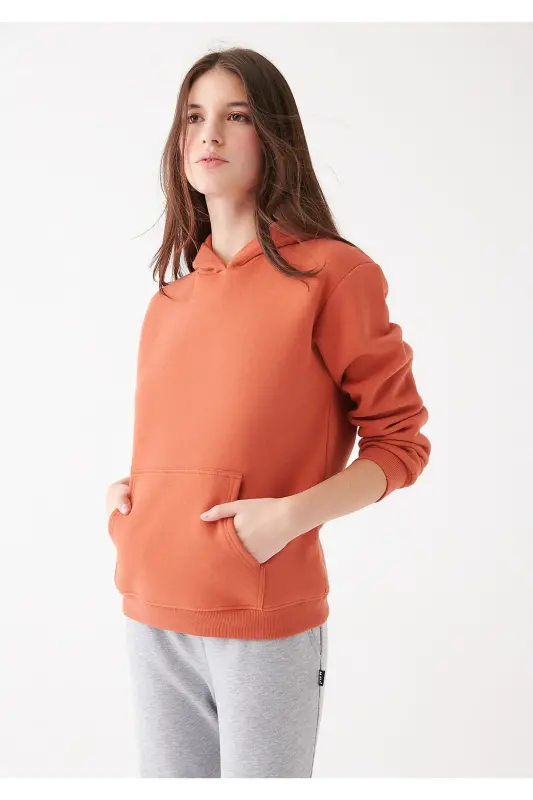 Kadın Kapüşonlu Turuncu Basic Sweatshirt 167299-70233 - Kahverengi-70233 - 2