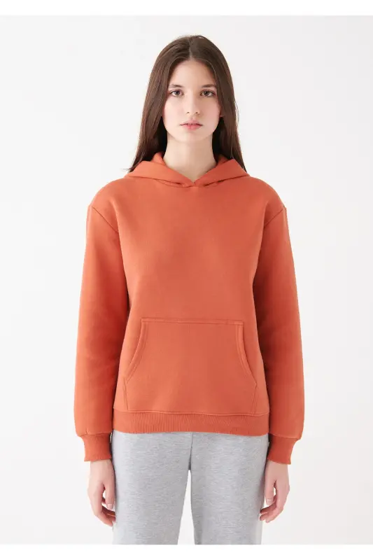 Kadın Kapüşonlu Turuncu Basic Sweatshirt 167299-70233 - Kahverengi-70233 - 3